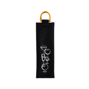 Black Jute Wine Bottle Bag with Wooden Handle