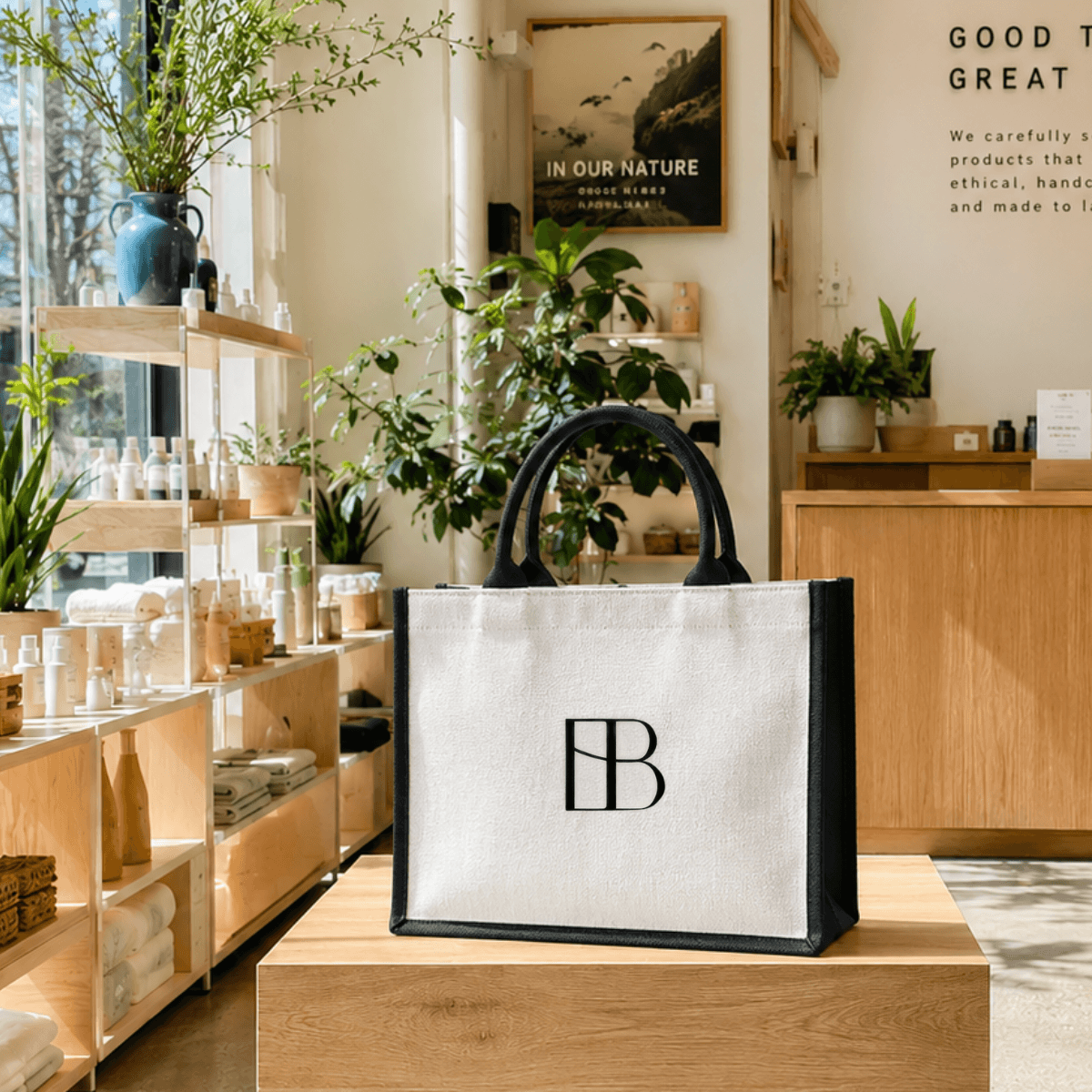EB branded jute tote bag