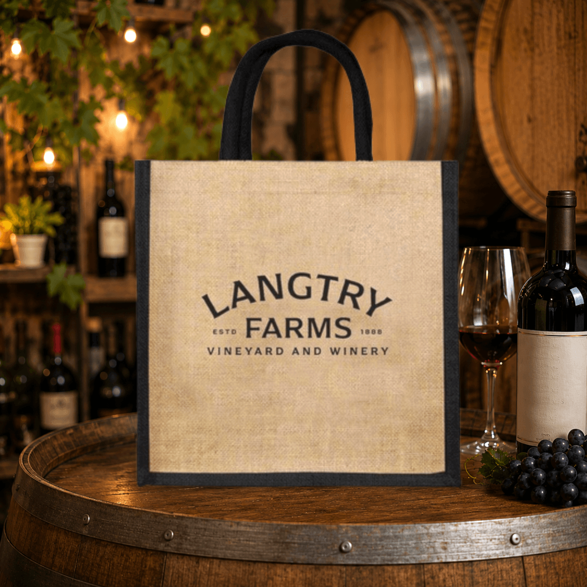 Langtry farms jute wine bag